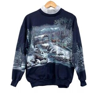 Vintage 90's Art Unlimited Sweatshirt AOP Winter Wonderland Crewneck Sz Medium